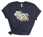 Navy blue t-shirt with 'Made in the 80s' text on a white background