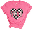 Pink t-shirt with a checkered heart and 'XOXO' text on a white background