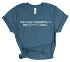 Blue t-shirt with humorous text design on a white background