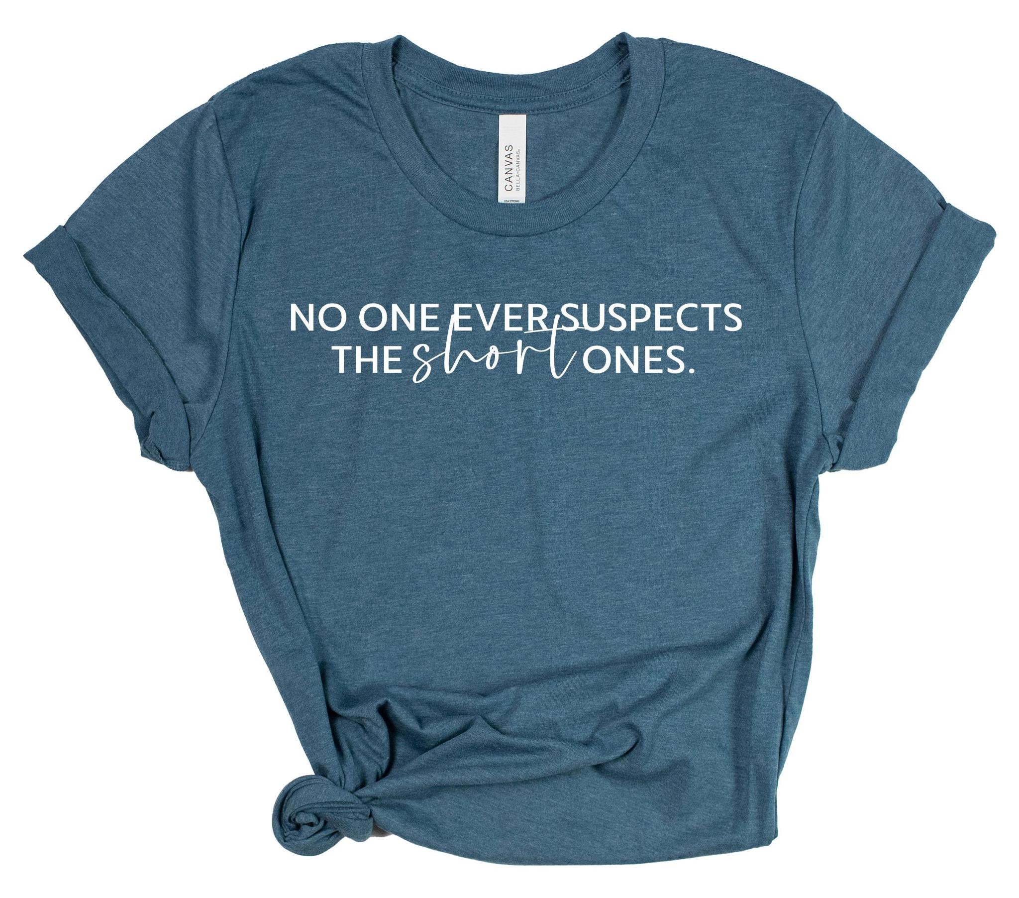 Blue t-shirt with humorous text design on a white background