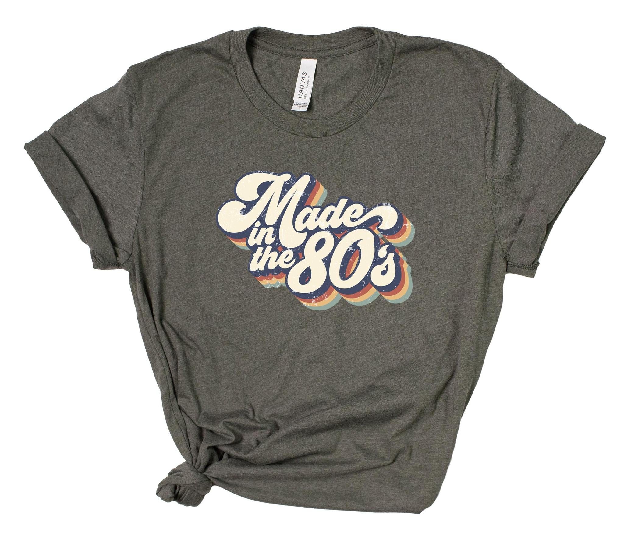 Gray t-shirt with 'Made in the 80s' text on a white background